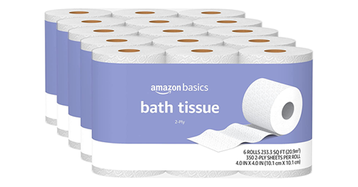 Amazon Basics 2-Ply Toilet Paper 5 Packs, 6 Rolls per pack (30 Rolls t ...