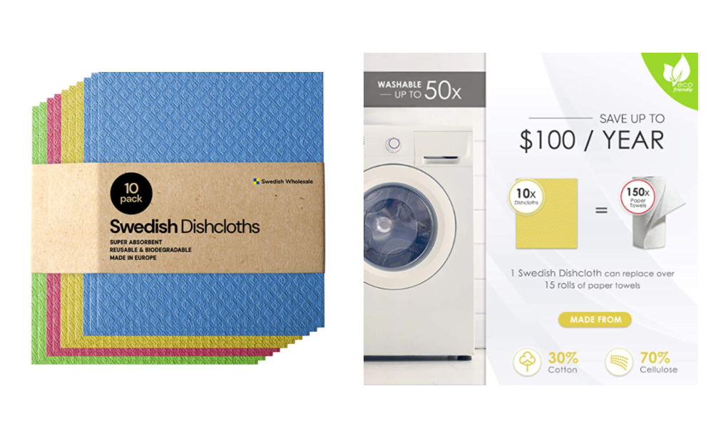 Replace Paper Towels! 15% + 20%  Off Swedish Dish Cloths – Pack of 10