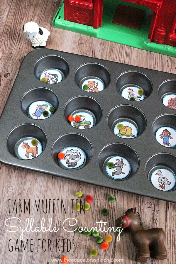 Farm Muffin Tin Syllable Counting Game for Kids