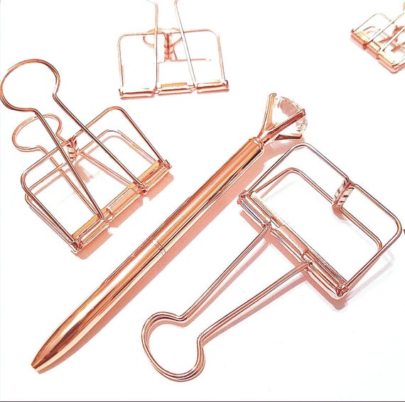 6-12 Extra Large Rose Gold Binder Clips Paper Clips Planner Clip Office Clips Skeleton Clip Metal Bookmark Page Marker Paper Holder by MyTeachersCupboard