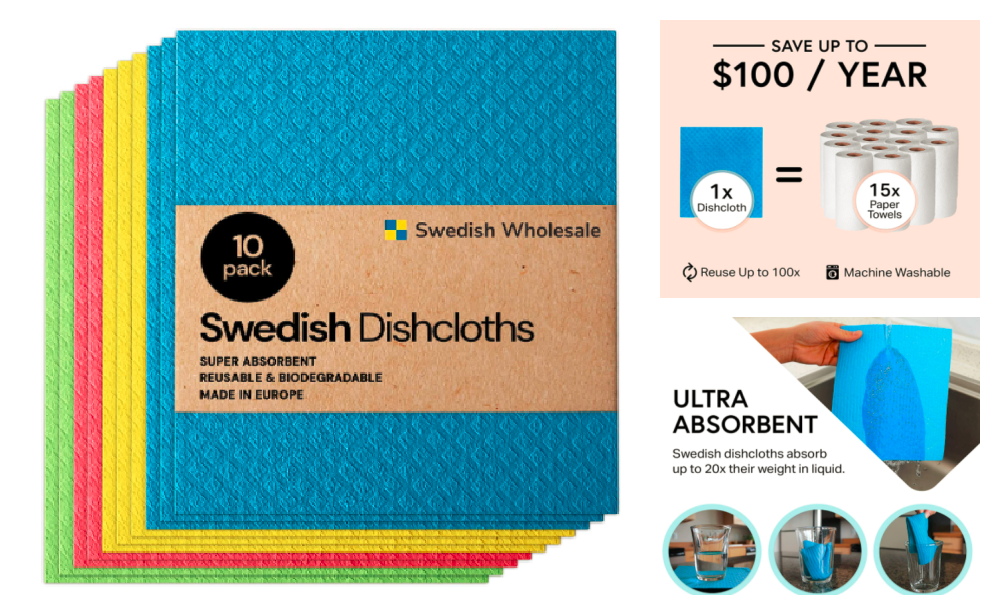 Stacked Offers! Swedish Wholesale Swedish Dish Cloths – Pack of 10 {Amazon}