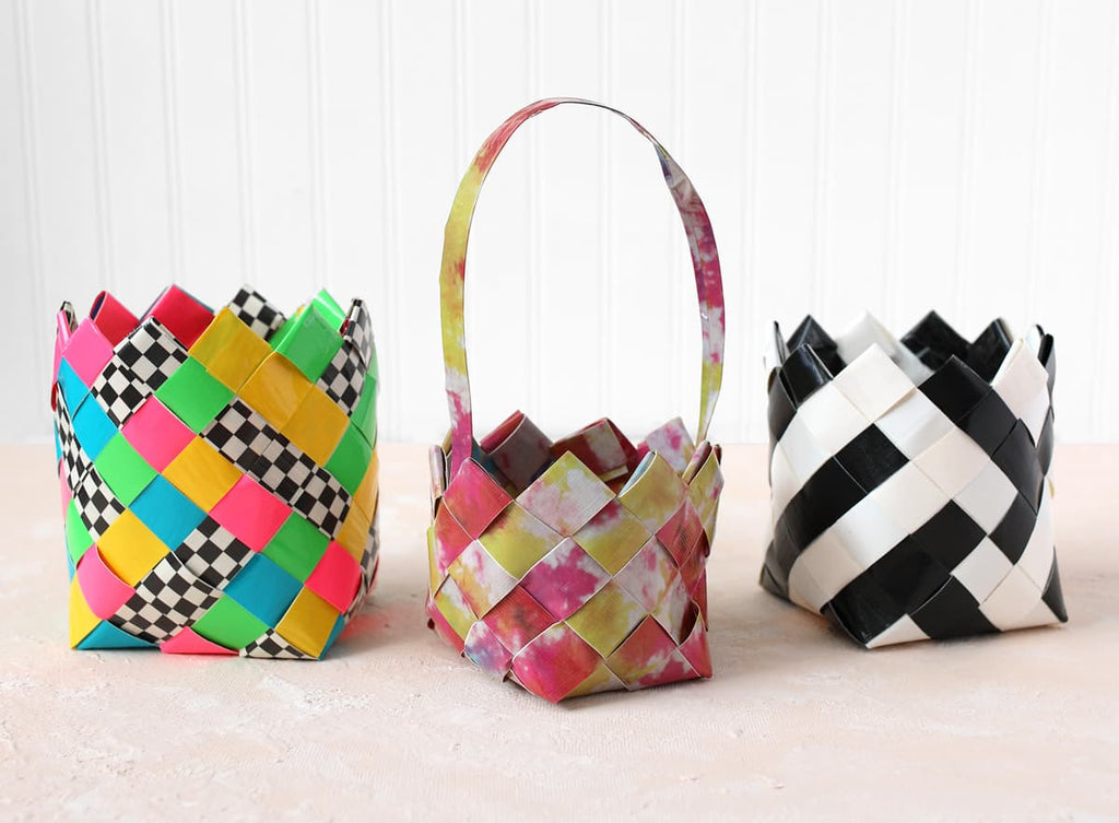 Diagonally Woven Duck Tape Baskets