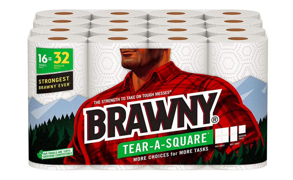 Great Price + Coupon! Brawny® Tear-A-Square® Paper Towels, 16 Double Rolls = 32 Regular Rolls