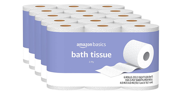 Amazon Basics 2-Ply Toilet Paper 5 Packs, 6 Rolls per pack (30 Rolls total) – Just $15.77!