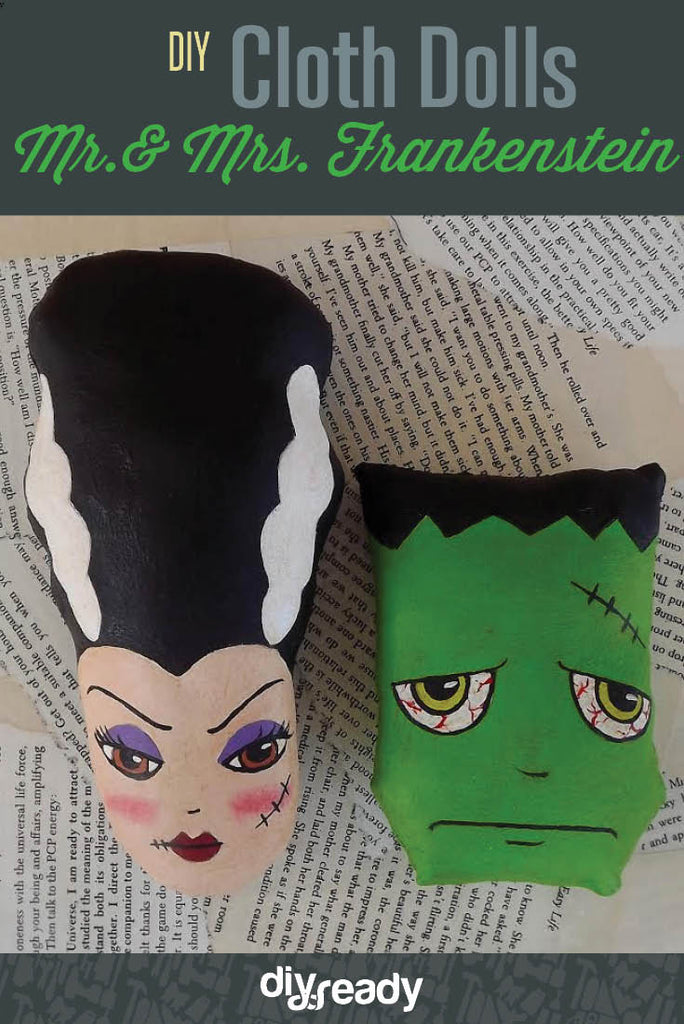 Halloween Arts and Crafts | DIY Mr. & Mrs. Frankenstein Cloth Dolls
