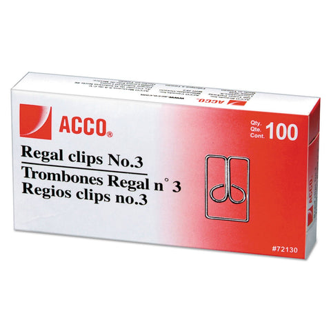 ACCO Regal Clips, Medium (No. 3), Silver, 100/Box