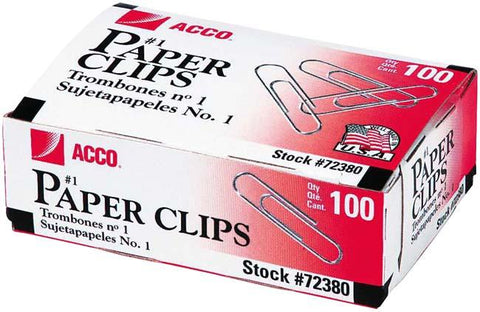 ACCO Economy #1 Paper Clips 100/Pkg-Smooth Finish; 1.28"