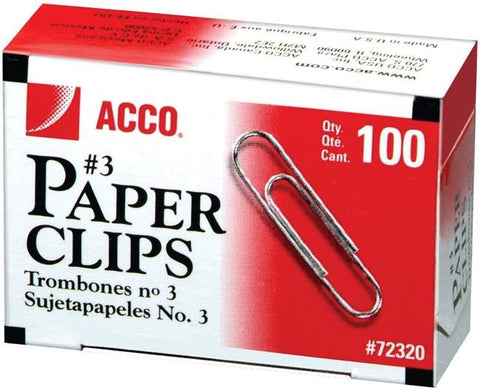 ACCO Economy #3 Paper Clips 100/Pkg-Smooth Silver .937"