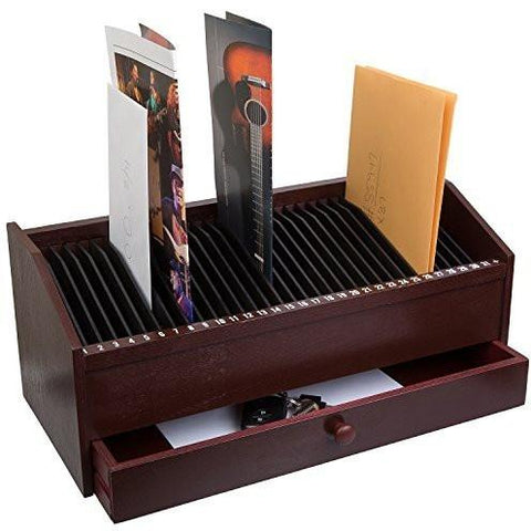 17" - 31 Slot Wooden Bill/Letter Organizer w/ Drawer