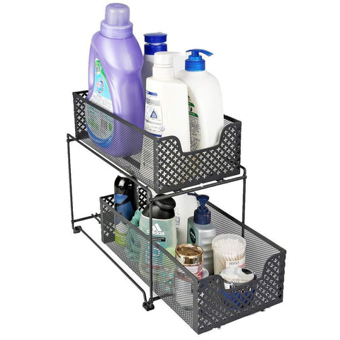 2 Tier Organizer Baskets with Mesh Sliding Drawers, Ideal Cabinet, Countertop, Pantry, Under the Sink, and Desktop Organizer for Bathroom,Kitchen, Office.