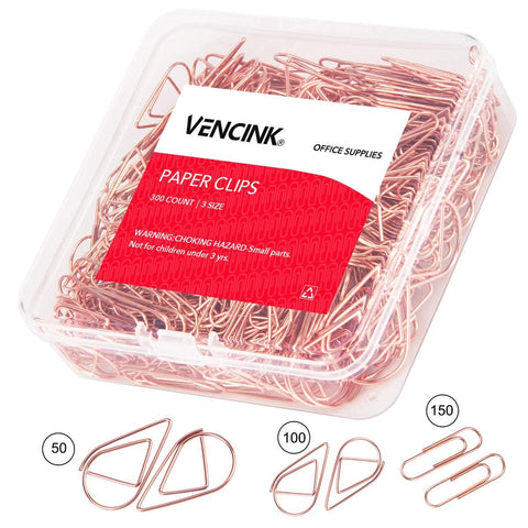 300 Premium Cute Paper Clips Rose Gold Assorted Sizes,Smooth Stainless Steel Wire Paper Clips for Office School Students Girls Kids Paper Document Organizing Wedding with Storage Box by VENCINK
