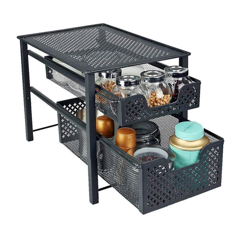 Stackable 2 Tier Organizer Baskets with Mesh Sliding Drawers, Ideal Cabinet, Countertop, Pantry, Under the Sink, and Desktop Organizer for Bathroom,Kitchen, Office.