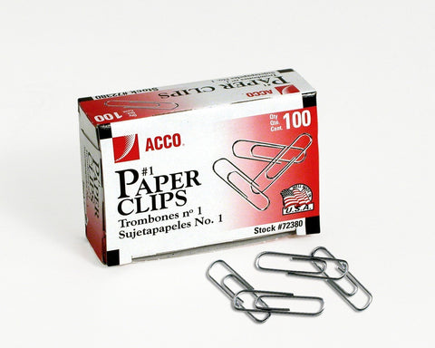 ACCO Paper Clips, Economy, Smooth, #1 Size, 100/Box, 10 Boxes (A7072380)
