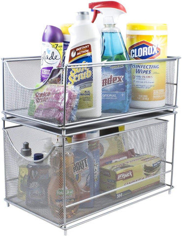 Sorbus Cabinet Organizer Set -Mesh Storage Organizer with Pull Out Drawers-Ideal for Countertop, Cabinet, Pantry, Under the Sink, Desktop and More (Silver Two-Piece Set)