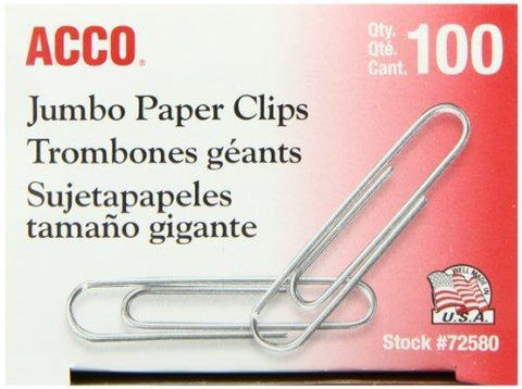 Acco Paper Clips - Economy - Smooth - Jumbo - 100/Box - 10 Boxes