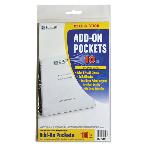 Peel & Stick Add-On Filing Pockets, 25", 11 X 8 1/2, 10/pack