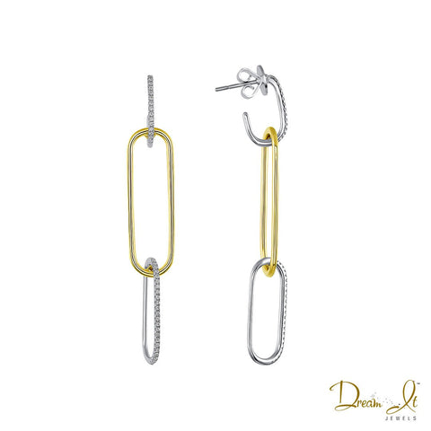 14 Karat Yellow/White Gold and Diamond (0.24ct) Paper Clip Earrings | Dream It Jewels