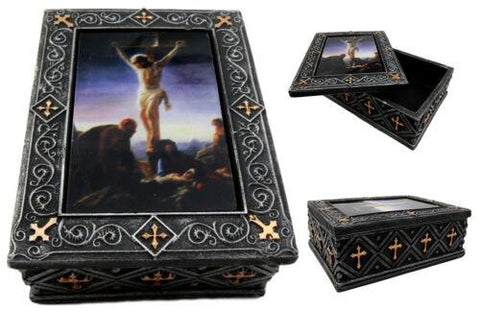 Ebros Gift The Crucifixion Of Jesus Christ On The Cross Calvary Jewelry Box Trinket Figurine 4.75"L