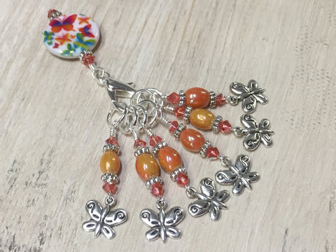 Orange Butterfly Stitch Marker Holder and Matching Butterfly Stitch Markers