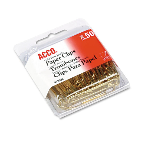 ACCO Gold Tone Paper Clips, Jumbo, Gold Tone, 50/Box