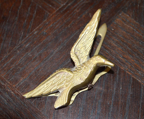 Antique French Brass Bird Paper Card Clip Holder Desk Accessory Collectible