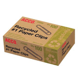 Acco Recycled Jumbo Paper Clips - Box of 100, Silver