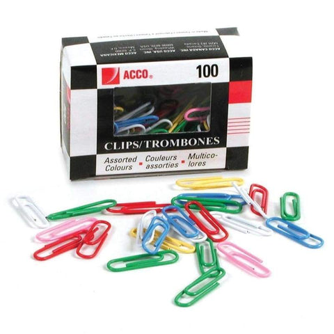 Acco Coloured Paper Clips with Vinyl Coating 100 / Box - Assorted Color