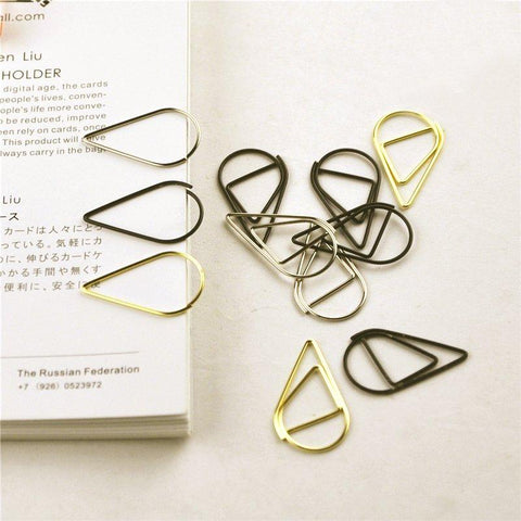 12 pcs/pack 6 Colors Brief Style Waterdrop Shaped Metal Paper Clip Bookmark Stationery School Office Supply Escolar Papelaria