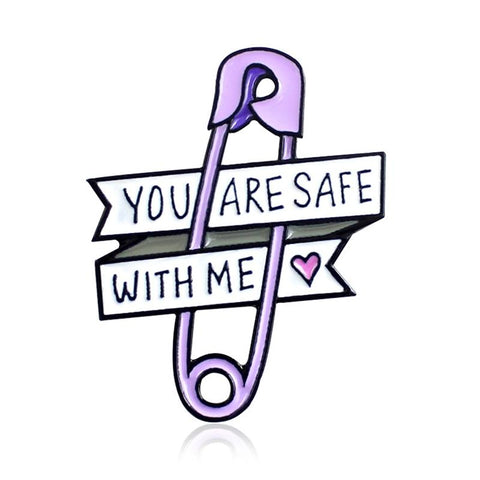 Pin Love Ribbon Brooch Purple Paper Clip Heart You Are Safe With Me Enamel Pin Jeans Backpack Badge Friends Kids Family Gifts